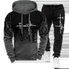 Moda Faith Impreso Otoño Mens Casual Chándal Hombres Sudaderas y pantalones de chándal Conjuntos de dos piezas Ropa deportiva Ropa de talla grande 240202