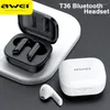 Awei T36 Drahtlose Bluetooth-Ohrhörer, wasserdichte Kopfhörer mit Mikrofon, Touch-Steuerung, TWS-Headset, lange Standby-Zeit für alle Telefone