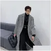 Men'S Wool & Blends Mens Wool 2023 Autumn Winter Korean Thick Temperament Houndstooth Long Woolen Coat Knee-Length British Style Windb Dhxwi