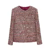 Runway Frauen Tweed Mantel Marke Designer Rundhals Elegante Pailletten Woolen Jacke Plaid Outwear Hohe Qualität 240124