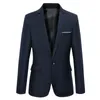 ブレザーカジュアルメンズビジネススリムフィットスーツ薄いトップボタンソリッド11色長袖春のフォーマル衣類240124