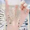 Kolczyki Dangle Rimiut Fashion Women Clear Rhinestone Long Tassel 925 Srebrna igła Temperament K inkura