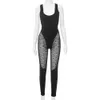 2024 Designer Mesh Patchwork Jumpsuits Kvinnor ärmlösa Rompers Spring Sexiga Sheer Sheer See Through Leggings Club Wear Wholesale Clothes 10653