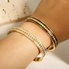 Bangle JOVO LOVE Luxe Volledig Kristal Voor Vrouwen Roestvrij Staal Gekartelde Geometrie Zwart-witte Steen Armband Mode-sieraden