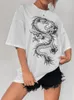 T-shirts pour femmes Motif dragon T-shirts imprimés surdimensionnés Femme Été Lâche Manches courtes Chemise en coton de haute qualité Tops de marque de rue Unisexe