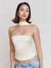 Women's Tanks JULISSA MO Elegant Autumn Halter Hollow Out Satin Backless Cropped Tops Strapless Skinny Vest Party Clubwear Clothing