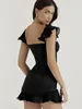 Sukienki swobodne artys seksowne na ramię mini sukienki kobiety czarny rękawowy pasek spaghetti żeńskie letnie eleganckie eleganckie reresidos