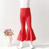 Trousers 2024 Baby Girls Bell Bottom Leggings Solid Cotton Ruffle Bellbottoms Skinny Long Pants Children Kids Clothes