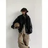 Jaqueta de couro da motocicleta dos homens bombardeiro piloto retro solto plutônio curto casaco japonês casual streetwear multi bolso tendência outwear 240124