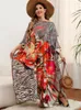 Dames Badmode Cover Ups Robe De Plage Maxi-jurk O-hals Boheems lang Extra groot Strand omhoog Kaftan Pareos Tuniek Voor