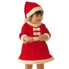 Peuter Kids Baby Meisjes Boog Kerst Kleding Kostuum Feestjurken En Hoed Outfit Katoen Gemengd Rode Jurk Set Cadeaus Voor kinderen299d