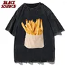 Men's T Shirts Retro Harajuku Y2K Street Funny Wild Casual Fashion Double-sided Printing French Fries Sweater Shirt