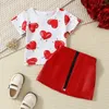 Kläduppsättningar Valentins dag Småbarn Baby Girls Two Piece Outfits Heart Print Kort ärmstoppar och dragkolon Set Summer Clothes