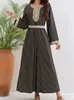 Roupas étnicas Vestido Muçulmano Abaya Dubai Árabe Robe Mangas Compridas Com Decote Em V Impressão Turquia Escritório Senhora Moda Elegante