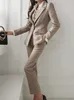 Korean Fashion Women Blazer 3 Pcs Vintage Long Sleeve Suit Jackets Vest and Straight Pants Female Chic Business Outfits 240122