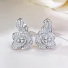 Choucong boucles d'oreilles scintillantes bijoux de luxe solide 100% argent Sterling 925 pavé blanc naturel Moissanite diamant pierres précieuses fête femmes fleur boucle d'oreille cadeau