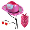 Costume de vêtements de chien avec lumière chapeau de fête pour animaux de compagnie ensemble d'écharpe Cowboy LED lunettes de lentille de coeur à lacets cou pour chat