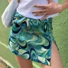 Gonne Donna Estate A-line Stampa Verde Streetwear Gonna sexy con spacco femminile Mini E Girl Party Casual Short Ladies 2024 Punk