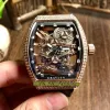 Vanguard V 45 T GR CS SQT NR Mens Skeleton Dial Japan Miyota Automatic Watch With Rose Gold Man Made Diamond Rings Case And Iced Out Design