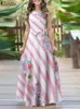 Sukienki swobodne bohemian kwiatowy nadruk sundress kobiet bez rękawów w paski maxi sukienka zanzea moda na plażę wakacyjne długie sarafans