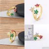 Band Rings Cute Female Crystal Open Adjustable Ring Charm 14K Yellow Gold Women Dainty Bride Flower Zircon Engagement Jewelry Party Gi Otibc