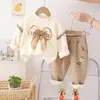 Clothing Sets Autumn Winter Outfits For Toddler Girls Love Bow Plush Long-Sleeved Sweatshirt And Pants Christmas Baby Girl Infant Clothes