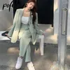 Kadınların İki Parçası Pantolon Takım Ofis Setleri Kadınlar Düz Renkli Gevşek Koreli Zarif İş Giyim Formal takım elbise Blazer ve Geniş Bacak İki Parçalı Set