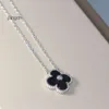 Van Clover ketting Cleef klavertje vier Neckalces vanly cloverly ketting versie Lucky Grass Four Leaf Grass natuurlijke blauwe zand ketting voor vrouwen verguld met Lo