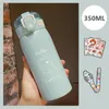 Water Bottles 350ml/500ml Cute Bottle Thermos Cup Portable Kawaii With Straw And Stickers Kid Stainless Steel Thermal Mug