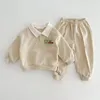 Clothing Sets 7460 Children Set 2024 Autumn Simple Fashion Boy's Suit Lapel Color Matching Polo Sweater Pant Casual Two Piece