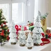 Juldekorationer Mini Tree Ornaments Snow Pine 2024 för Hem Desktop Xmas Navidad Year Gift DIY Hantverk