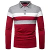 Herren-Langarm-Polo-T-Shirt in Kontrastfarben, lässige Poloshirts 240129