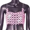 Canottiere da donna Sexy rosa a forma di cuore Camis Top per le donne 2024 Trendy Scava fuori Sparkle Glitter Canotta Backless Night Club Wear Crop