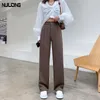 Women's Pants Women High Waist Floor-Length Suits Autumn Winter White Loose Wide Leg Female Office Ladies Straight Long Trousers