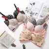 Bras Childrens Finger Gloves Women Flower Print Seamless Bra Sexy Lingerie Floral Push Up Bras One-Piece Underwear YQ240203