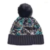 Bérets Paillettes Tricot extérieur Garder au chaud Femmes Pompon Chapeau Mode Épaississement Hiver Protection contre le froid Bonnet tricoté Drop Livraison Dh8Pb