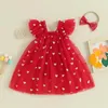 Vestidos de niña Pudcoco bebé infantil Día de San Valentín estampado de corazón tul malla mameluco vestido mono con diadema traje de cumpleaños