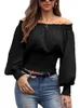 البلوزات النسائية مثير قبالة الكتف الأكمام الطويلة Tshirt Tops Spring Autumn Women Women Loose Frill T Shirt Size 2XL