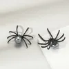 Cluster Rings Exaggerated Personality Retro Halloween Black Spider Ring Alloy Pearl Earrings Punk Hip-hop Open Accessories