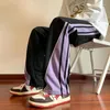 سروال الرجال الياباني الرجعية غير الرسمي على مستقيم الساق على طراز الكلية على نطاق واسع مخطط الرباط السراويل sweatpants الخريف