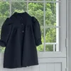 Robes pour filles, vêtements coréens pour enfants, manteau pour filles, robe d'hiver en coton noir, manches longues à bulles, 8032, 2024