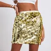 Skirts Women's Solid Color Sequin Mini Skirt Glitter Belly Dance Short Pencil Clubwear Festival Costume For Concert