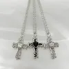 Pendant Necklaces JWER 2024 Gothic Heart Zircon Cross Necklace Black Crystal Punk Y2K Chain For Woman Daily Wear