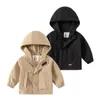 Childrens Hooded Jacket 27Y Autumn Boys Windbreaker Zipper Hoodie Baby Solid Color 240125