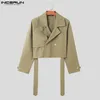 Incerun moda masculina jaquetas lapela manga longa cor sólida streetwear masculino colheita casacos soltos jaquetas casuais com cinto S-5XL 240126