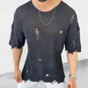 Men's T Shirts 2024 Men Hollow Out Sexy Holes T-Shirt Knitwear Casual Loose Short Sleeve O Neck Pullover Tops Knitted Tee Shirt Male