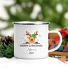 Mugs Personlized Deer Christmas Cups Custom Name Cocoa Chocolate Sibling Mug Drink Jiuce Handle Enamel Xmas Gifts For Kids