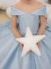 Mädchen Kleider Hellblaue Blume Einfache Schleife Elegante Prinzessin Satin Ballkleid Für Kinder Geburtstag Party Erstkommunion Kleid