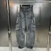 Dżinsy damskie Prepomp 2024 Kolekcja zimowa Multi Pockets Punk Style Style Denim Cargo Pants Women Net GH064