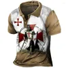 Men's Polos Vintage Polo Shirts Lapel Knight Printed Golf Casual Male Short Sleeve T-Shirt Man Summer Button Tops Clothing 6xl